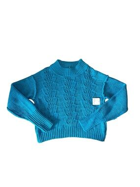 Free People Teal Cable Knit Turtleneck Sweater